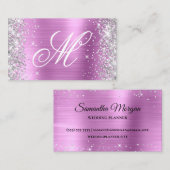 Zilver Glitter Lavendel Folie Fancy Monogram Visitekaartje (Voorkant / Achterkant)