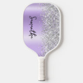 Zilver Glitter Lavendel Glans Schrift Naam Pickleball Paddle (Voorkant)
