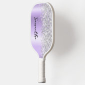 Zilver Glitter Lavendel Glans Schrift Naam Pickleball Paddle (Links)