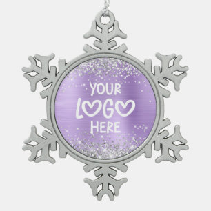 Zilver Glitter Lavendel Nep Folie Zakelijk Logo Tin Sneeuwvlok Ornament