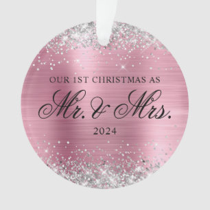 Zilver Glitter Licht Roze Folie Onze Eerste Kerstm Ornament