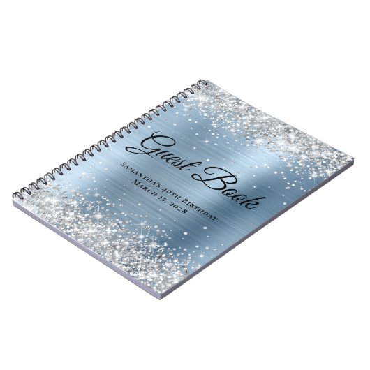 Zilver Glitter Light Blue Folie Birthday Guest Notitieboek (Linkerzijde)
