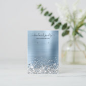 Zilver Glitter Light Blue Folie Earning Display Visitekaartje (Staand voorkant)