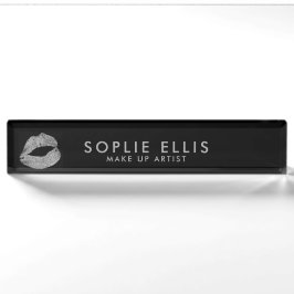 Zilver Glitter Lippen Zwart Persoonlijke Naam Naambordje