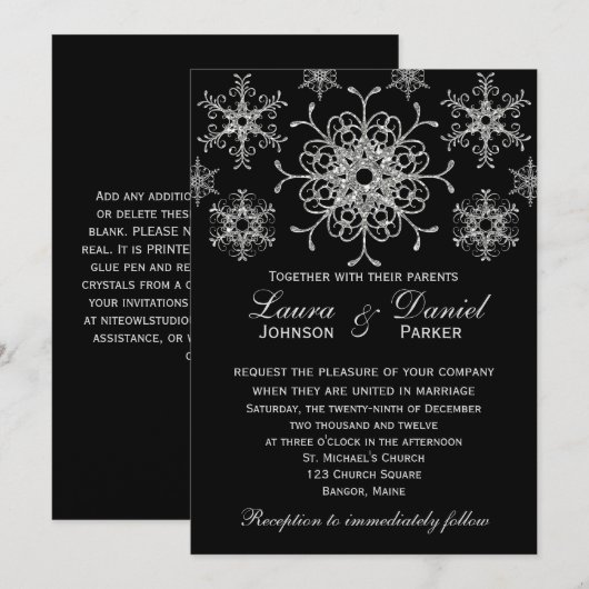 Zilver Glitter LOOK Sneeuwvlokken Trouw Uitnodigin Kaart (Voorkant / Achterkant)