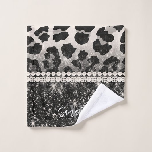 Zilver Glitter Luipaardprint Bad Handdoek (Wasdoekje)