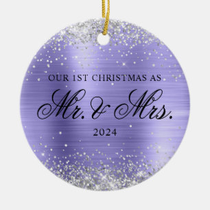 Zilver Glitter Maagdenpalm Folie Onze Eerste Kerst Keramisch Ornament