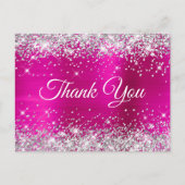 Zilver Glitter Magenta 30e Verjaardag Bedankt Briefkaart (Voorkant)