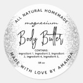Zilver glitter magnesium body butter label (Voorkant)