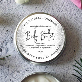 Zilver glitter magnesium body butter label
