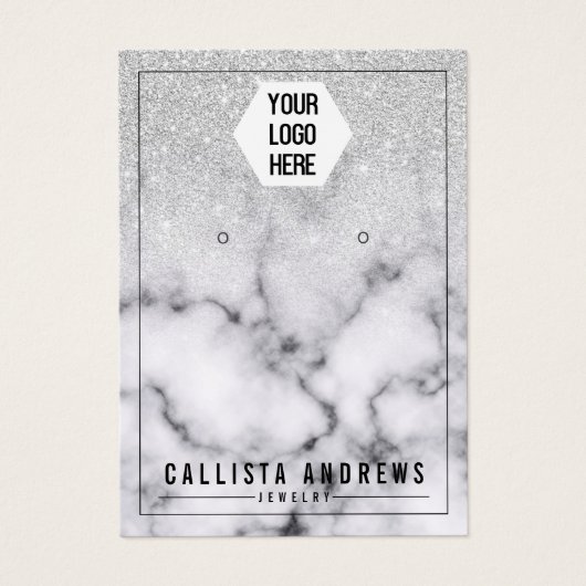 Zilver Glitter Marble Ombre Logo Earning Display Visitekaartje (Voorkant)