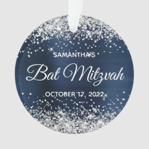 Zilver Glitter Marineblauwe Ombre Folie Bat Mitzva Ornament