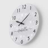 Zilver glitter metal-naamscript grote klok (Hoek)