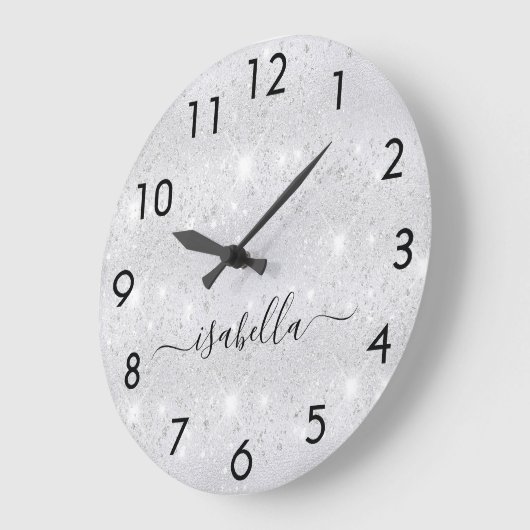 Zilver glitter metal-naamscript grote klok (Hoek)