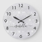 Zilver glitter metal-naamscript grote klok (Voorkant)