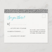 Zilver Glitter Modern Plezier RSVP Antwoord ANSICH Informatiekaartje (Achterkant)