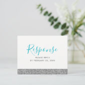 Zilver Glitter Modern Plezier RSVP Antwoord ANSICH Informatiekaartje (Staand voorkant)