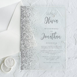 Zilver Glitter Modern Script Trouw Acryl Uitnodigingen