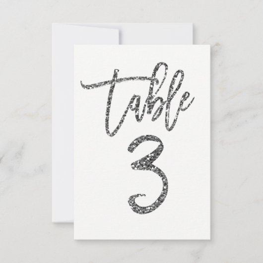 Zilver Glitter Moderne Script Tafelnummer 3 (Voorkant)