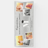 Zilver Glitter Monogram 6 Foto Elegant Afstudeerfe Spandoek (Verticaal)