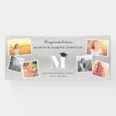 Zilver Glitter Monogram 6 Foto Elegant Afstudeerfe Spandoek (Horizontaal)