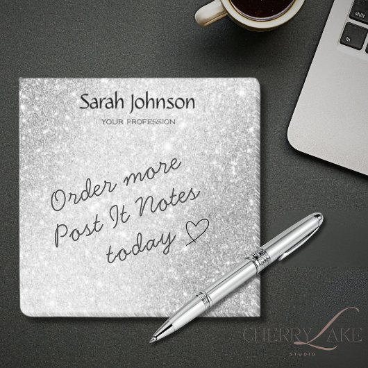 Zilver Glitter Monogram Naam Op Maat Post-it® Notes