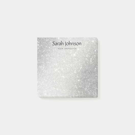 Zilver Glitter Monogram Naam Op Maat Post-it® Notes (Voorkant)