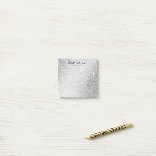 Zilver Glitter Monogram Naam Op Maat Post-it® Notes (Op bureau)