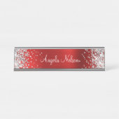 Zilver Glitter Nefriet Rode Folie Bureau Naambordje (Voorkant)