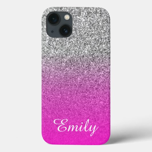 Zilver Glitter Neon Roze Ombre Persoonlijk Case-Mate iPhone Case (Achterkant)