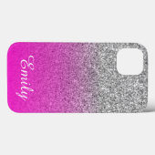 Zilver Glitter Neon Roze Ombre Persoonlijk Case-Mate iPhone Case (Achterkant (horizontaal))