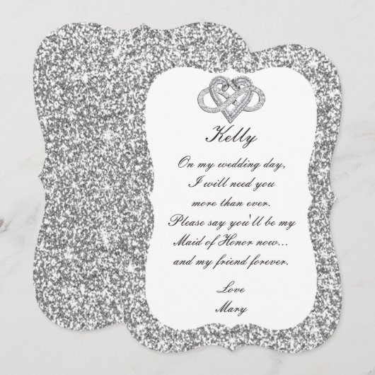 Zilver Glitter Oneindigheid Hart Bruidsmeisje Kaar Kaart (Voorkant / Achterkant)