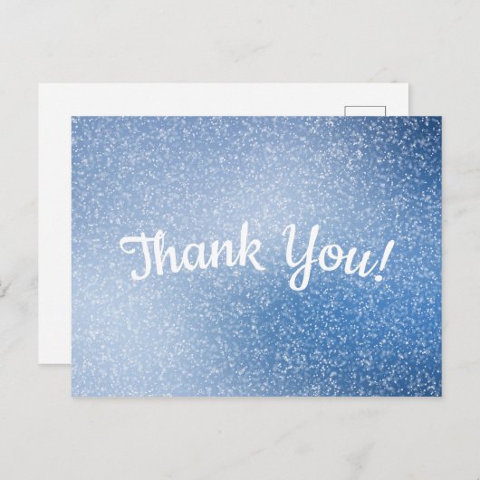 Zilver glitter op blauwe achtergrond Dank u Briefkaart (Voorkant / Achterkant)