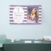 Zilver Glitter Paars First Heilige Communfoto Spandoek (Beurs)