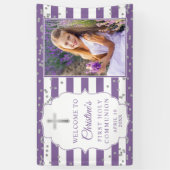 Zilver Glitter Paars First Heilige Communfoto Spandoek (Verticaal)