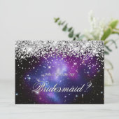 Zilver Glitter Paarse Hemelse Bruiloftsgasten Kaart (Staand voorkant)