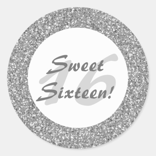 Zilver Glitter Pattern Kijk-like Sweet Sixteen Ronde Sticker (Voorkant)