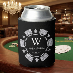 Zilver Glitter Poker Chip Casino Bruiloft Blikjeskoeler