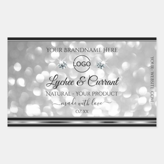Zilver Glitter Product Label Sparkle Diamonds Logo (Voorkant)