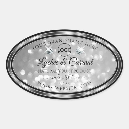 Zilver Glitter Product Label Sparkle Diamonds Logo (Voorkant)