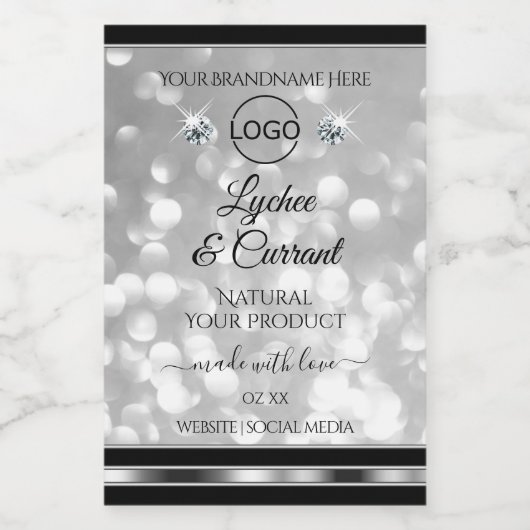 Zilver Glitter Product Label Sparkle Diamonds Logo Voedselcontainer Etiket (Enkel label)