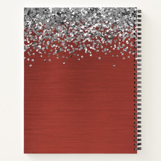 Zilver Glitter Red, geborsteld Metaal Monogram Not Notitieboek (Achterkant)