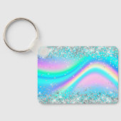 Zilver Glitter Regenboog Golf Aqua Ombre Monogram Sleutelhanger (Achterkant)