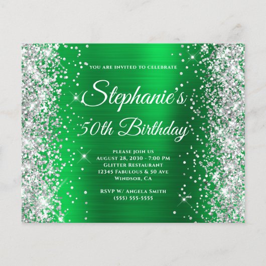 Zilver Glitter Rode Folie Monogram 50e Verjaardag Flyer (Voorkant)