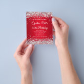 Zilver Glitter Rode Gradiënt 50e Verjaardagsuitnod Flyer (Hand)