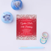Zilver Glitter Rode Gradiënt 50e Verjaardagsuitnod Flyer (Enkel)