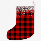 Zilver Glitter Rood en Zwart Buffalo Plaid Kleine Kerstsok (Achterkant)