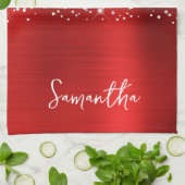 Zilver Glitter Rood Glam Naam Theedoek (Gevouwen)