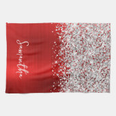 Zilver Glitter Rood Glam Naam Theedoek (Horizontaal)