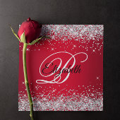 Zilver Glitter Rood Ombre Fancy Monogram Verjaarda Kaart